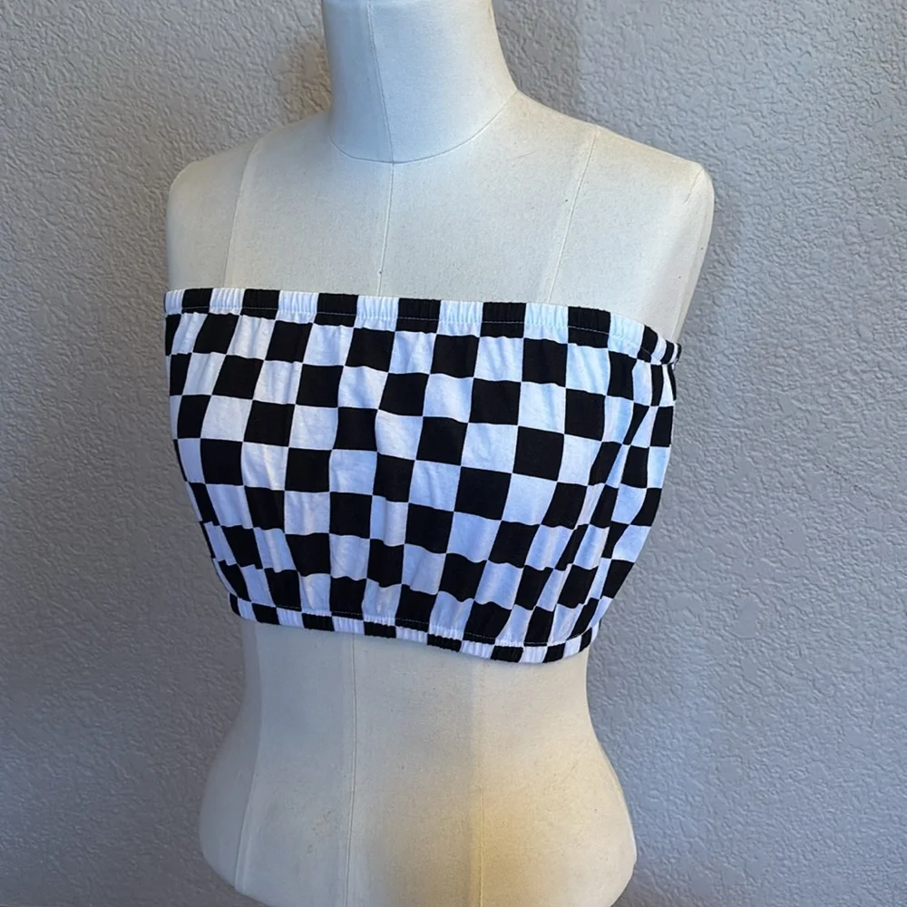 Emma & Sam | Black & White Checkered Cotton Tube Top Retro Classic Top NWT - Picture 6 of 9